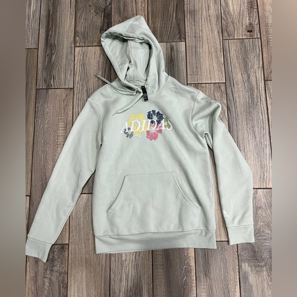 adidas Tops - Adidas Light Green with Flower Logo Hoodie Size Small NWOT